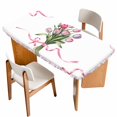 thumbnail image 1 of Pink Tulip Floral Table Cloths for 6 Foot Rectangle Tables, Spring Flowers Romantic Modern Art Patio Waterproof Elastic Fitted Tablecloths, Washable Rectangular Table Cover for Camping, 1 of 8