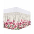 thumbnail image 1 of Pink Tulip Flower Bed Skirt Queen Size 16 Inch Drop, Spring Leaf Floral Plant Beige Linen Adjustable Elastic Dust Ruffles Bedskirt for Queen Bed Wrap Around Pleated Mattress Frame Cover, 1 of 9