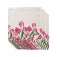 thumbnail image 1 of Pink Tulip Flower Cloth Napkins Set of 6 Reusable Dinner Napkins, Spring Floral Leaves Plants Retro Beige Cocktail Napkin Washable Table Napkins for Wedding/Holiday Party/Baby Shower 20"x20", 1 of 7