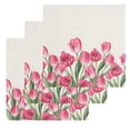thumbnail image 1 of Pink Tulip Flower Kitchen Dish Towels for Drying Dishes Set of 3, Spring Floral Leaves Plants Retro Beige Waffle Weave Microfiber Hand Tea Bathroom Towels Quick Dry & Absorbent Towel 12x12, 1 of 7