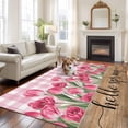 thumbnail image 1 of Pink Tulip Flower Large Area Rugs 8x10 ft Hello Spring Floral Buffalo Plaid Wood Washable Rug Non Slip Indoor Carpet Absorbent Floor Mat for Living Room Bedroom Dining Room, 1 of 9