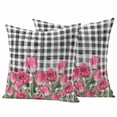 thumbnail image 1 of Pink Tulip Flower Outdoor Pillow Covers Pack of 2 Spring Floral Black White Plaid Green Leaf Waterproof Throw Pillow Covers Decorative Cushion Cases for Patio Garden Tent Balcony Couch 26x26 inch, 1 of 9