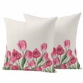 thumbnail image 1 of Pink Tulip Flower Outdoor Pillow Covers Pack of 2 Spring Leaf Floral Plant Beige Linen Waterproof Throw Pillow Covers Decorative Cushion Cases for Patio Garden Tent Balcony Couch 20x20 inch, 1 of 9