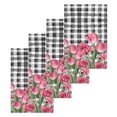 thumbnail image 1 of Pink Tulip Flowers Kitchen Dish Towels for Drying Dishes Set of 4, Black Buffalo Plaid Spring Floral Plants Waffle Weave Microfiber Hand Tea Bathroom Towels Quick Dry & Absorbent Towel 15.7x23.6, 1 of 7