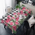 thumbnail image 1 of Pink Tulip Flowers Table Cloth Waterproof Tablecloths, Black Buffalo Plaid Spring Floral Plants Tablecloth Dining Table Cover for Kitchen Party Tabletop Outdoor, Rectangle Tablecloth 60x120 Inch, 1 of 9