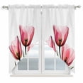 thumbnail image 1 of Pink Tulip Kitchen Window Curtains, Swag Curtains Valance for Bedroom Living Room Bathroom, Modern Blossom Pastel White Floral Petal Rod Pocket Window Treatment Curtain Block Drapes 2 Panels 28"x36", 1 of 9