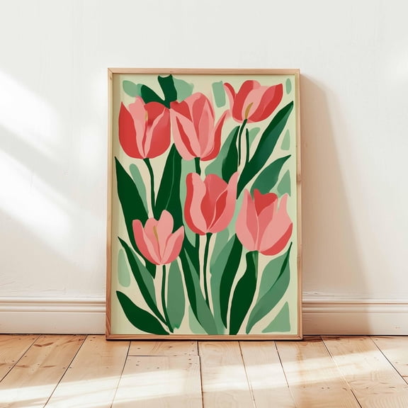 Pink Tulip Minimalist Botanical Flower Art Modern Spring Wall Decor Unframed Paper Print