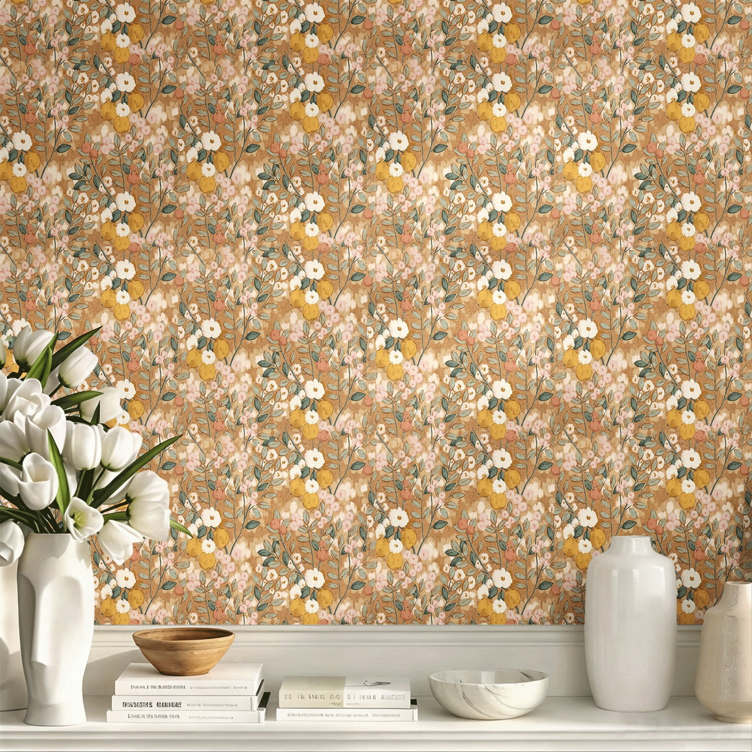 Spring Abstract Floral Pattern Pink Tulip Pattern Peel and Stick Wallpaper, Spring Floral Wall Decor ...