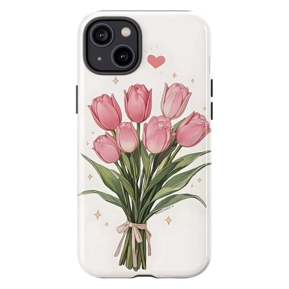 Pink Tulip Phone Case, Romantic Floral Bouquet Spring Flower Ribbon Gift for iPhone 17 16 15 14 13 12 11 Plus Pro Max Mini