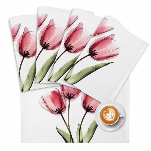 Pink Tulip Placemats Set of 1 X-ray Image Flower Abstract Transparent Floral Place Mats Washable Table Mats for Party Kitchen Dining Decoration, 13 X 19 Inch
