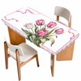 thumbnail image 1 of Pink Tulip Spring Floral Table Cloths for 3 Foot Rectangle Tables, Romantic Flowers Modern Art Plaid Patio Waterproof Elastic Fitted Tablecloths, Washable Rectangular Table Cover for Camping, 1 of 8