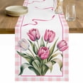 thumbnail image 1 of Pink Tulip Spring Floral Table Runner - 72 Inch Long Romantic Flowers Modern Art Plaid Cotton and Linen Blended Dress Scarves Farmhouse Table Runner for Kitchen Dining, Coffee Table, 13" x 72", 1 of 8