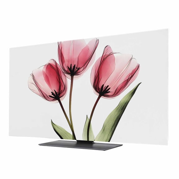 Pink Tulip TV Dust Cover 24 Inch, X-ray Image Flower Abstract Transparent Floral Computer Monitor Cover Dustproof Stretchable Indoor TV Screen Protector for LED LCD Universal Monitors