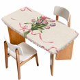 thumbnail image 1 of Pink Tulip Table Cloths for 4 Foot Rectangle Tables, Spring Floral Romantic Flowers Rustic Patio Waterproof Elastic Fitted Tablecloths, Washable Rectangular Table Cover for Camping, 1 of 8