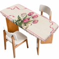 thumbnail image 1 of Pink Tulip Table Cloths for 8 Foot Rectangle Tables, Spring Floral Romantic Flowers Modern Art Rustic Patio Waterproof Elastic Fitted Tablecloths, Washable Rectangular Table Cover for Camping, 1 of 8
