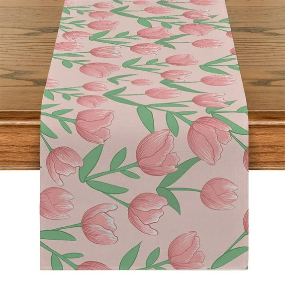 Pink Tulip Table Flag Classical Flower Table Runner Blue Modern Art Flower Holiday Party Kitchen Tables Aesthetically Decorated