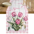 thumbnail image 1 of Pink Tulip Table Runner - 60 Inch Long Spring Floral Romantic Flowers Modern Art Wooden Cotton and Linen Blended Dress Scarves Farmhouse Table Runner for Kitchen Dining, Coffee Table, 13" x 60", 1 of 8