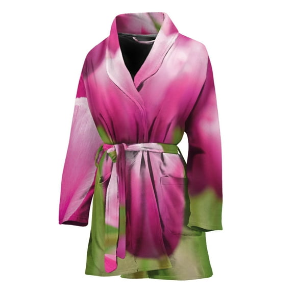 Pink Tulip Women Bathrobe One Size Univeral Fits Fashion Lightweight Plush Fleece Long Robe For Women