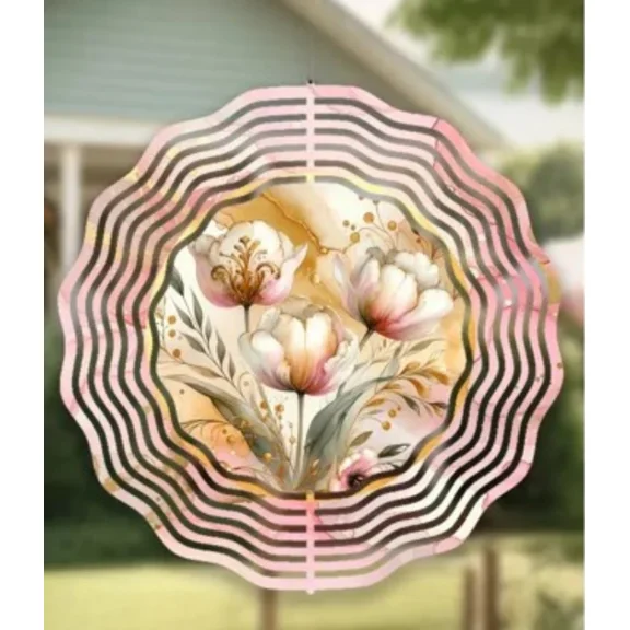 Pink Tulips 10" Wind Spinner Handmade