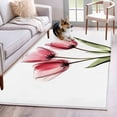 thumbnail image 1 of Pink Tulips Area Rug 3x5 FT, Non Slip Entryway Bedside Carpet, Green Leaf Country Flower White Botanical Washable Soft Floor Carpet Indoor Mat Non-Shedding Throw Rugs for Dorm Kitchen Home Office, 1 of 8