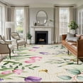 thumbnail image 1 of Pink Tulips Area Rugs 8'x10', Washable Small Throw Rugs for Living Room Patio, Spring Floral Green Eucalyptus Leaves Rustic Indoor Outdoor Rug Non-Slip Low Pile Carpet Runner Reversible Floor Mats, 1 of 8