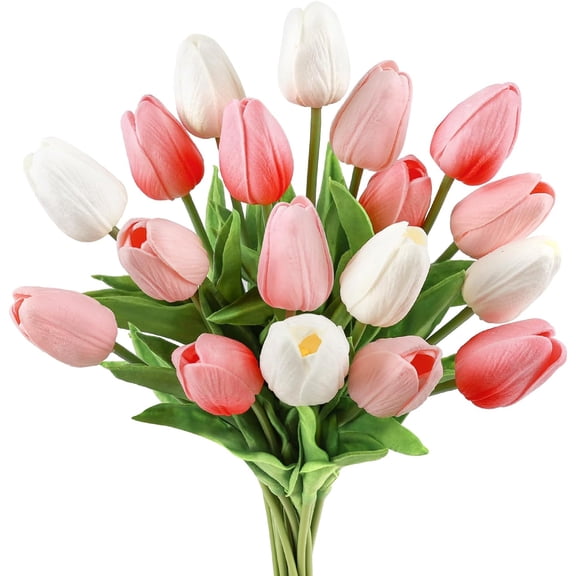 Pink Tulips Artificial Flowers 10pcs Faux Tulip Real Touch Tulip Fake Flowers Bouquets Arrangements for Home Wedding Table Decor