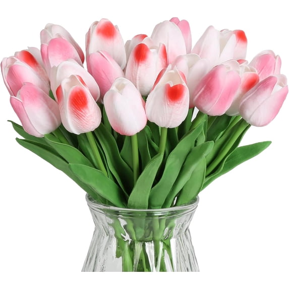 Pink Tulips Artificial Flowers 10pcs Real Touch Tulips Flowers Fake Pink Tulips Faux Flowers for Home Decoration Wedding Bouquet Party Baby Shower Centerpieces Bridal Bouquet Decor (Pink)