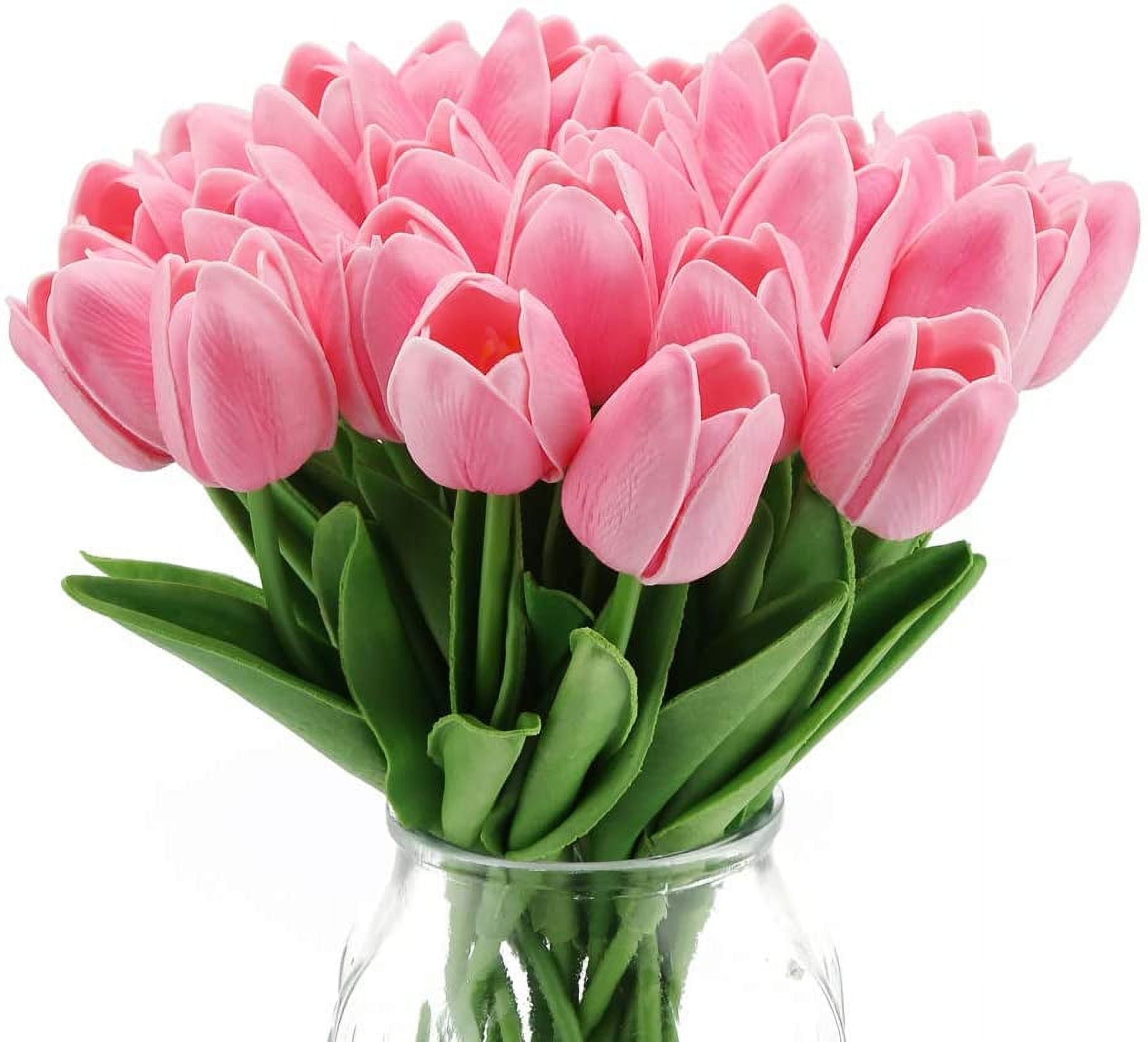 Pink Tulips Artificial Flowers 10pcs Real Touch Tulips Flowers Fake Pink Tulips Faux Flowers for Home Decoration Wedding Bouquet Party Baby Shower Centerpieces Bridal Bouquet Decor (Pink)