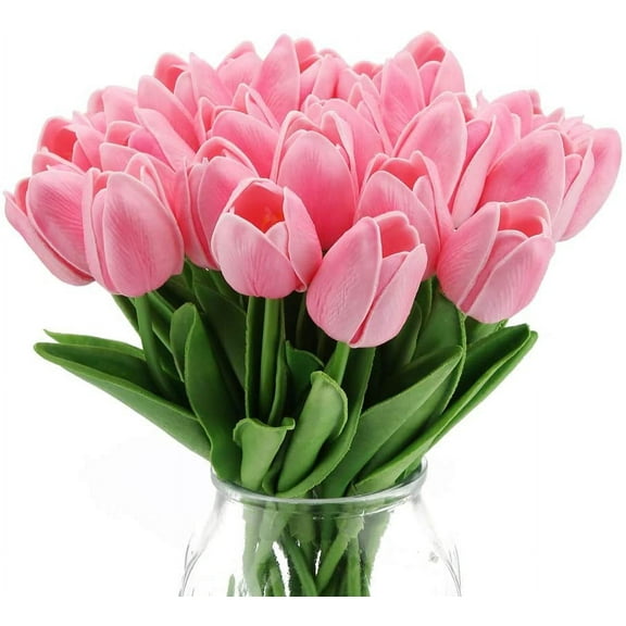 Pink Tulips Artificial Flowers 10pcs Real Touch Tulips Flowers Fake Pink Tulips Faux Flowers for Home Decoration Wedding Bouquet Party Baby Shower Centerpieces Bridal Bouquet Decor (Pink)