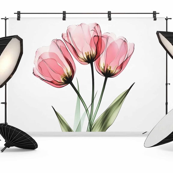 Pink Tulips Backdrop for Photography, Countryside Flower Watercolor Floral Photo Backdrop Portrait Background Party Banner Photo Backgrounds for Studio Booth Props, 7x5ft