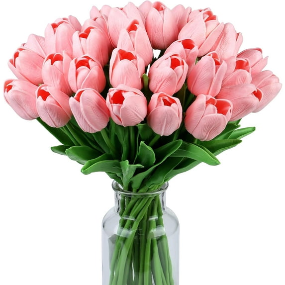 Pink Tulips Fake Artificial Flowers Real Touch " Silk Flower for Home Kitchen Decor Mother's Day Spring Easter Wedding Bouquet Decorations Office Floral Arrangements
