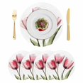 thumbnail image 1 of Pink Tulips Round 13 Inch Placemats Set of 4, Green Leaf Country Flower White Botanical HeatResistant Non Slip Place Mats for Dining Table, Wipeable Braided Kitchen Table Mats for Housewarming, 1 of 9