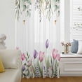 thumbnail image 1 of Pink Tulips Semi Sheer Curtains Drapes for Living Room, Bedroom, French Doors Window 96 Inches Long, Spring Floral Green Eucalyptus Leaves Rod Pocket Chiffon Curtain Drapery Voile Draperies Panel, 1 of 8