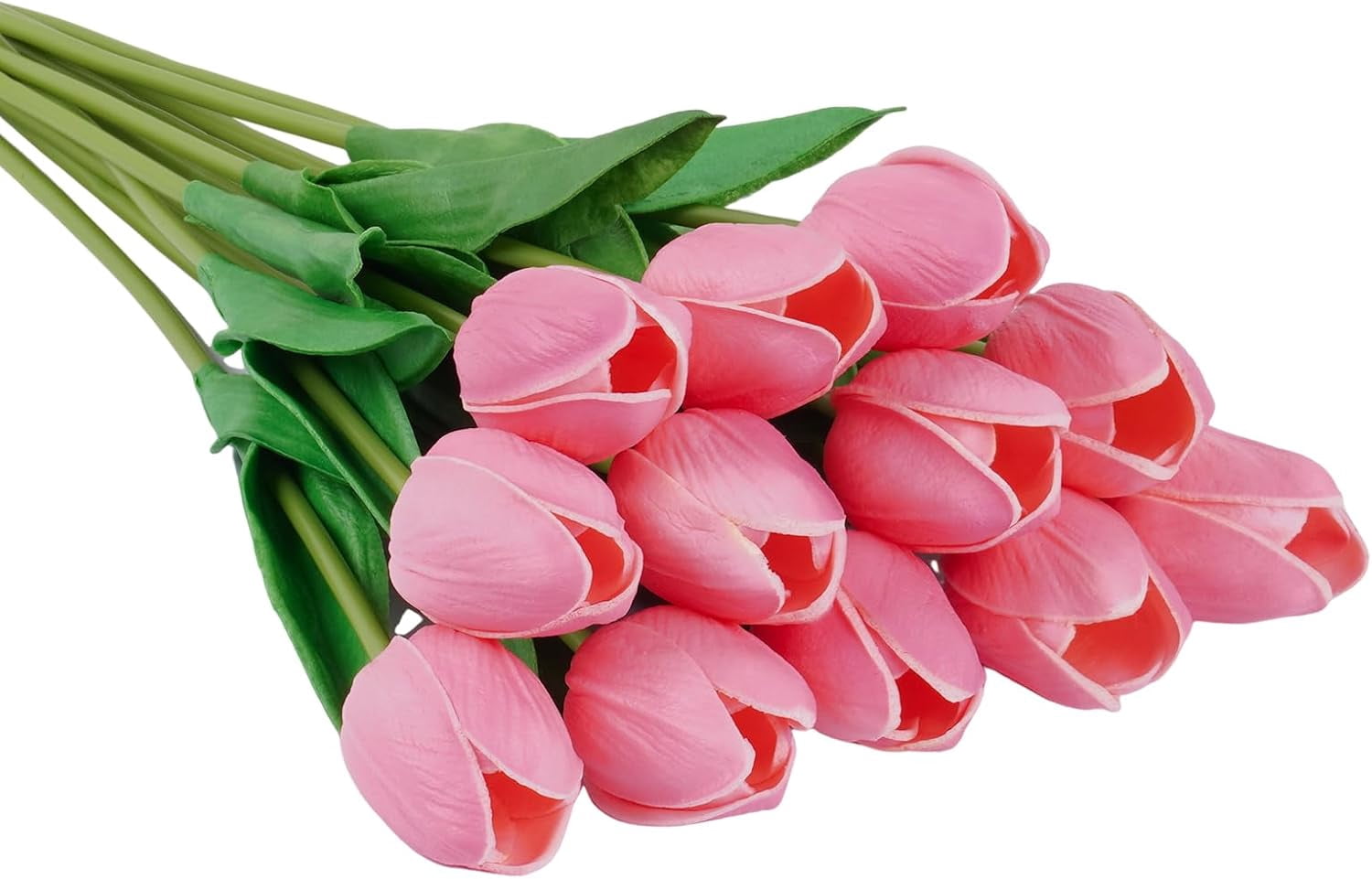 Pink Tulips with Stems 10 pcs Fake Tulips Soft PU Pink Flowers Artificial Faux Latex Real Touch Tulips Artificial Flowers Bouquet for Office Party Arrangement Valentines Mothers Day Decor