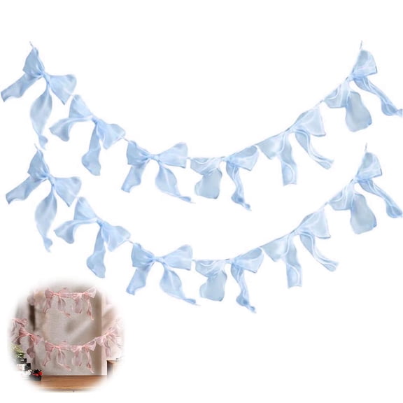 Pink Tulle Bow Garland DIY Decor Set, 12Pcs Ribbon Bows with Cotton Thread and Needle for Birthday Wedding Party Backdrop, Soft Mesh Fabric