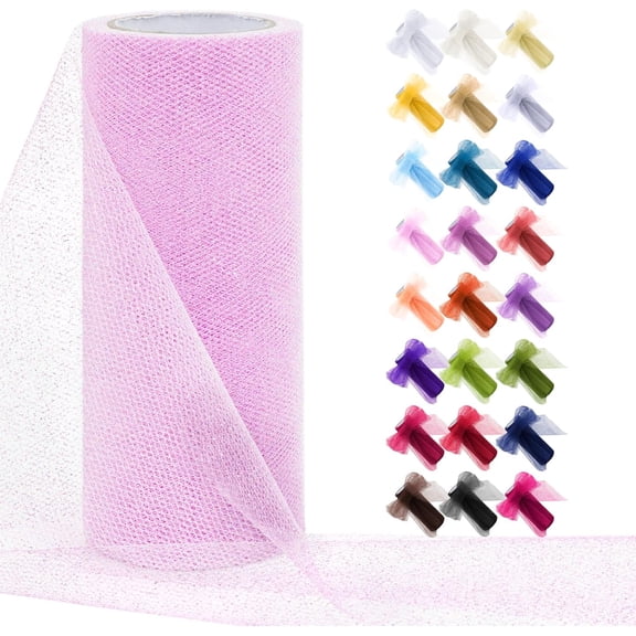 Pink Tulle Fabric Roll 6 Inch 10 Yards Sparkle Ribbon Netting Christmas Halloween Deco Mesh for Gift Wrapping Skirt Wedding Decorations DIY Crafts inch x yards (Glitter)