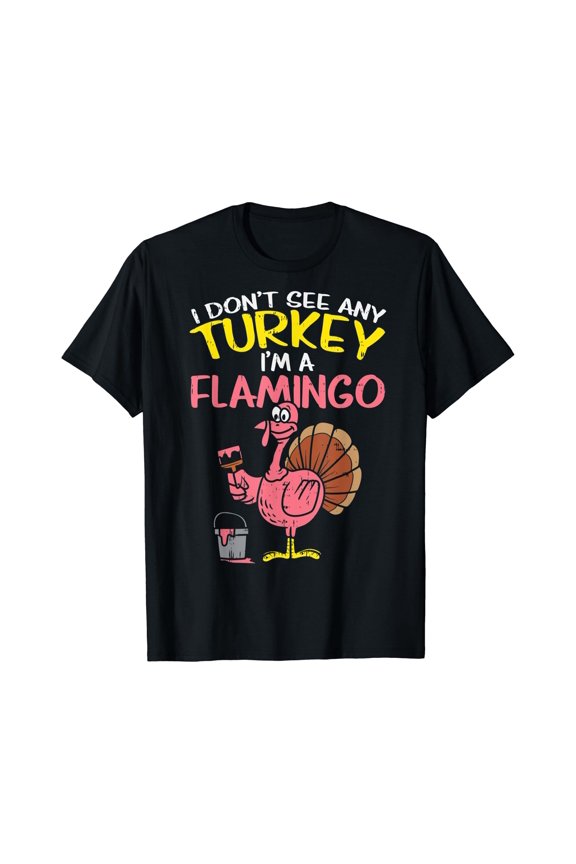 Pink Turkey Flamingo Funny Thanksgiving Animal Lover Gift T-Shirt