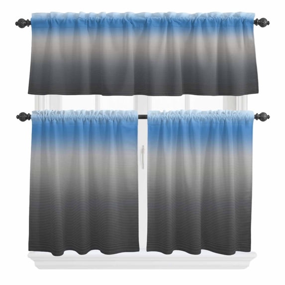 Pink Turquoise Curtain Valances Set Stripe Gradient Kitchen Curtains 36 inch Length Rod Pocket Valance and Tiers 3 Piece Set Small Bedroom Bathroom Laundry Decor