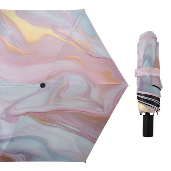 Pink Turquoise Lavender Marble Compact Sun Umbrella Windproof Travel Umbrellas for Rain Strong Portable UV Protection