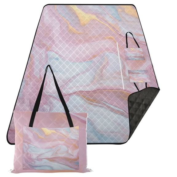 Pink Turquoise Lavender Marble Extra Large Picnic Beach Blanket Waterproof Sand Proof Portable Outdoor Mat 80x118