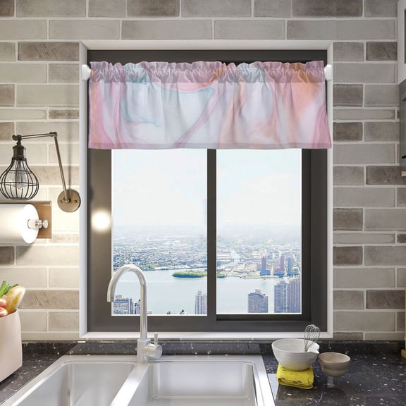 Pink Turquoise Lavender Marble Valance Curtains 54"x18" Rod Pocket for Kitchen Living Room Windows Farmhouse Decor