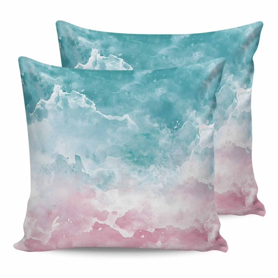 Pink Turquoise Ombre 18x18 Pillow Covers Set of 2, Abstract Beach Waves Gradient Throw Pillow Covers Decorative Couch Cushion Case, Microfiber Square Pillowcases for Bedroom Car Living Room