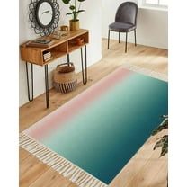 Pink Turquoise Ombre Area Rug 3x5ft Woven Runner Rug,Teal Modern Geometric Striped Abstract Art Washable Living Room Hallway Bedroom Kitchen Carpet with Tassels,Indoor Outdoor Door Mat for Entryway