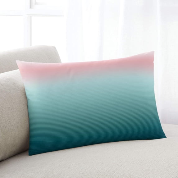Pink Turquoise Ombre Throw Pillow Cover,Pillowcase Protectors with Zipper,Breathable Decorative Lumbar Pillow Case Cover,Teal Modern Geometric Striped Abstract Art Pillow Shams for Couch 16x24Inch