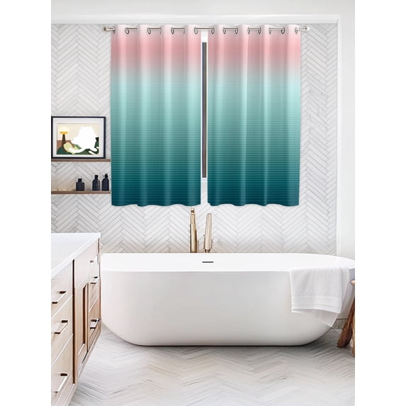 Pink Turquoise Ombre Window Curtains Panels with Grommet,Teal Modern Geometric Striped Abstract Art Kitchen Cafe Curtain Draperies Window Treatment Set for Living Room/Bedroom/Laundry/Bathroom,104x84
