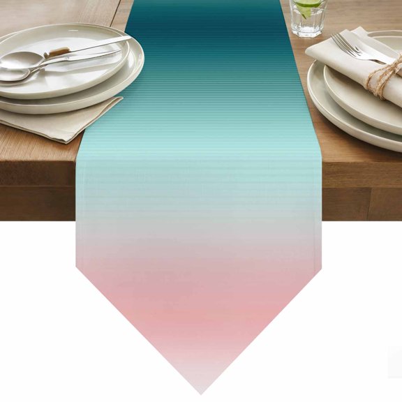 Pink Turquoise Table Runner 90 Inches Long Stripe Gradient Table Runners for Dining Room Tabletop Dresser Scarf Home Party Banquet Wedding Holiday Decoration