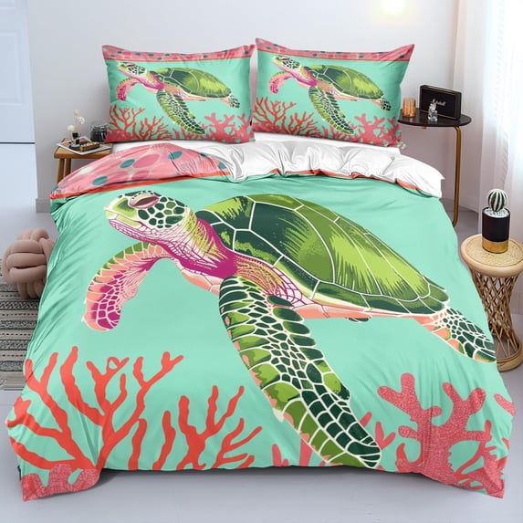 Pink Turtle Duvet Cover Geometry Coralline Comforter Cover Dots Circle Quilt Cover Tortoise Bedding Set Reptile Bed Sets Bedroom Decor