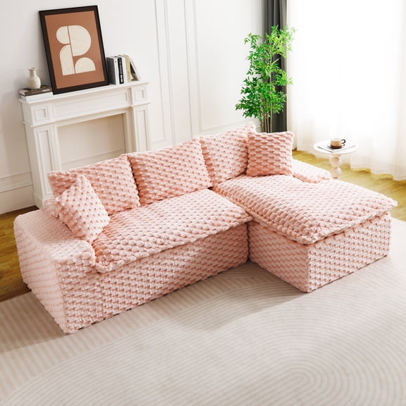 Pink Turtle Velvet Versatile Sofa: Convertible Twin-Seat with Right Chaise Lounge (Plush Reclining Right Lounger for Comfort), Featuring Face-to-Face Seating, Switchable Between L-Shape and Straight