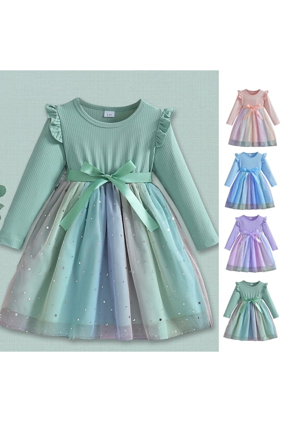 Pink Tutu Skirt Girls 10-12 Toddler Girl Tulle Dress Ruffle Long Sleeve Baby Girls Fashion Casual Party Tutu Dresses 2-6Y