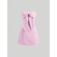 thumbnail image 1 of Pink Tweed Strapless Mini Dress With Front Bow Knot A-Line Fit, 1 of 6